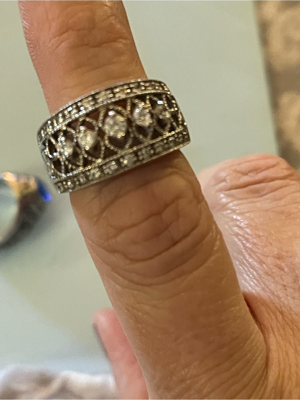 Diamonique Sterling Silver Pavé Diamond Accent Wide Band Ring - Silver size 7